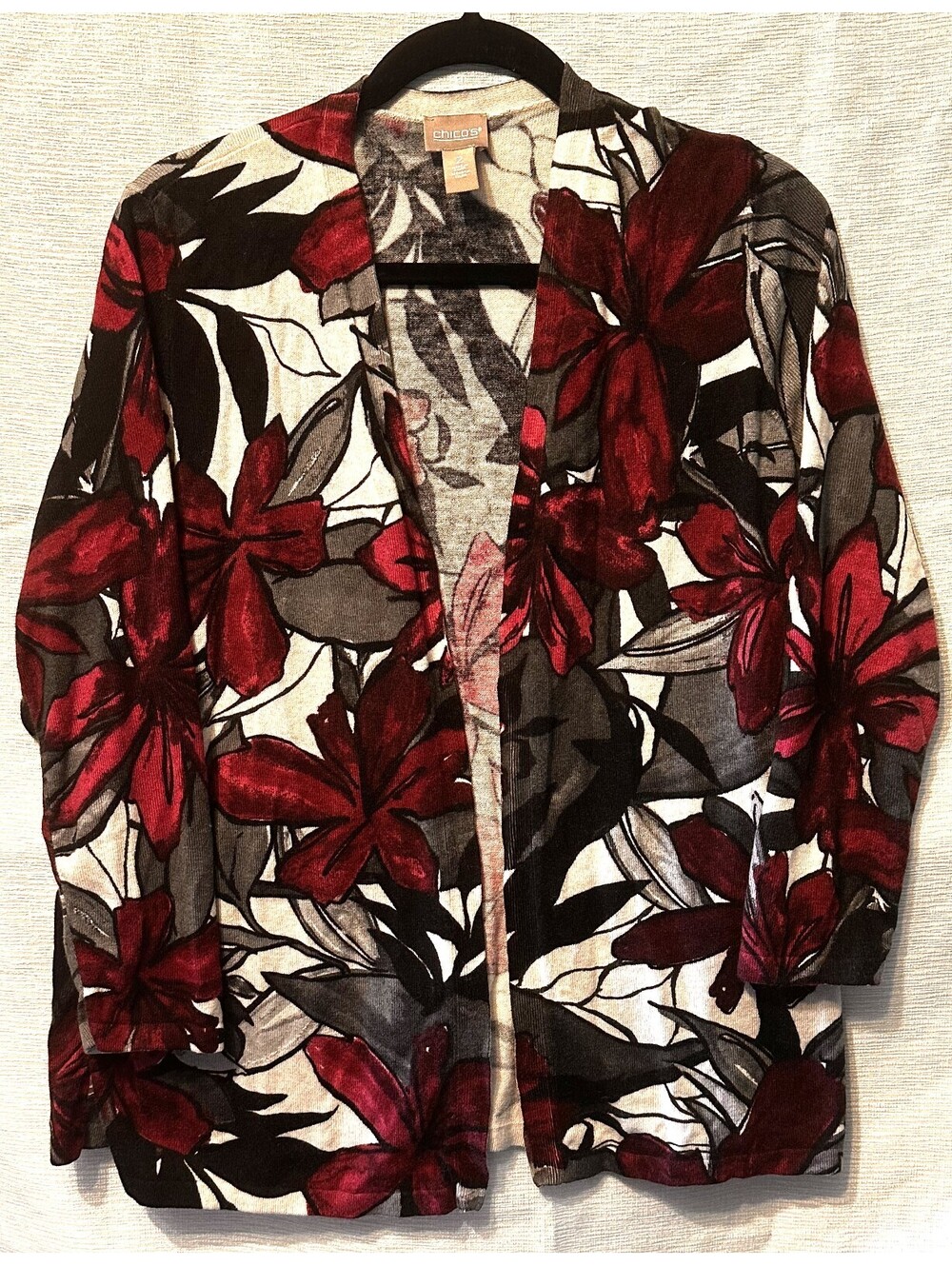Chico's Floral Print Open Front Cardigan Size 2